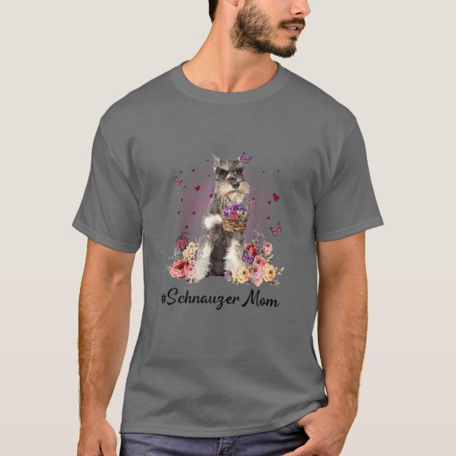 T-shirt Cute Schnauzer Maman Fleur Joyeuse Fête des Mères  (Devant)