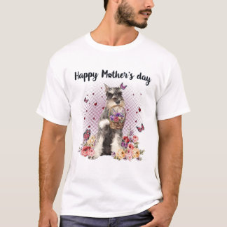 T-shirt Cute Schnauzer Maman Fleur Joyeuse Fête des Mères