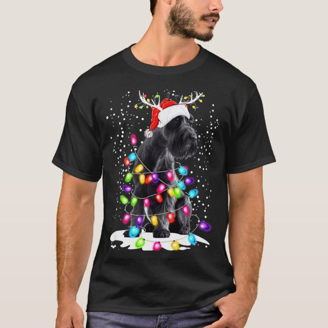 T-shirt Cute Schnauzer With Christmas Lights  (Devant)