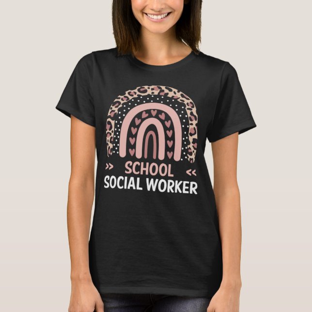 T-shirt Cute School Social Worker Leopard Rainbow Coping S (Devant)