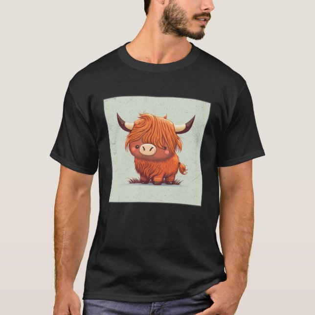 T-shirt Cute Scottish Highland Cow Illustration Little Hor (Devant)