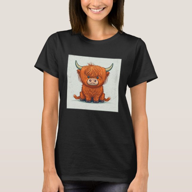 T-shirt Cute Scottish Highland Cow Illustration Little Hor (Devant)