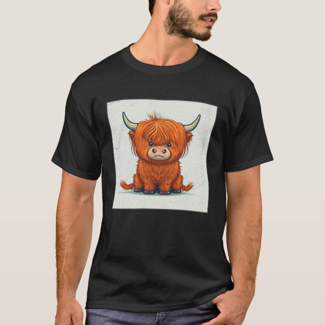 T-shirt Cute Scottish Highland Cow Illustration Little Hor (Devant)