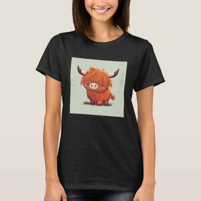 T-shirt Cute Scottish Highland Cow Illustration Little Hor (Devant)