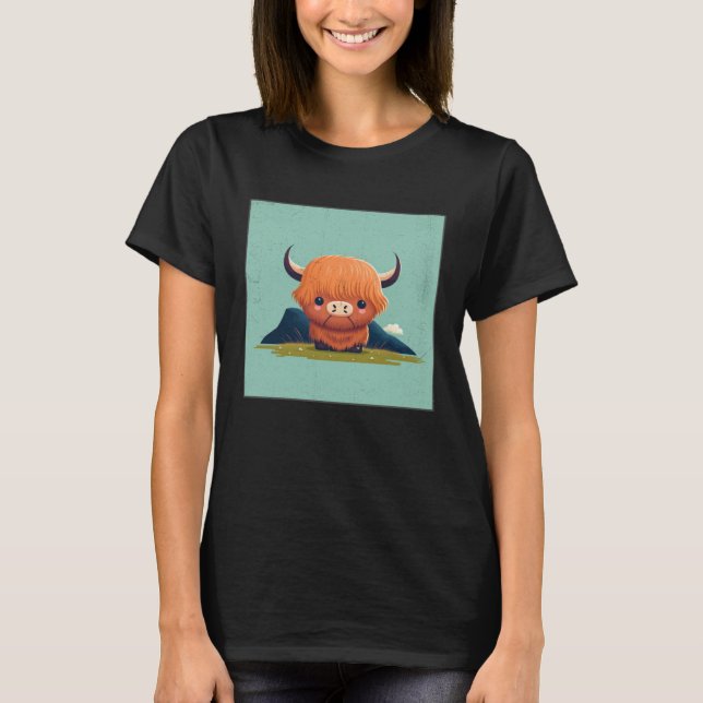 T-shirt Cute Scottish Highland Cow Illustration Little Hor (Devant)