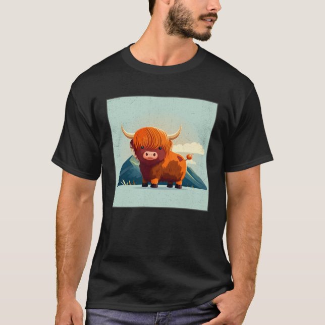 T-shirt Cute Scottish Highland Cow Illustration Little Hor (Devant)