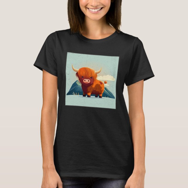 T-shirt Cute Scottish Highland Cow Illustration Little Hor (Devant)