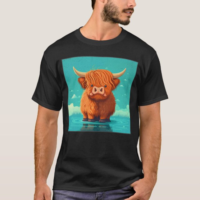 T-shirt Cute Scottish Highland Cow Illustration Little Hor (Devant)