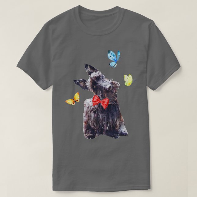 T-shirt Cute Scottish Terrier with Butterflies Design (Design devant)
