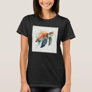 T-shirt Cute Sea Turtle Paint Splatter Illustration Colorf