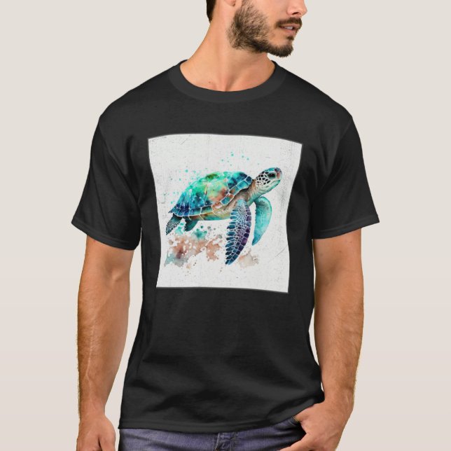 T-shirt Cute Sea Turtle Paint Splatter Illustration Colorf (Devant)