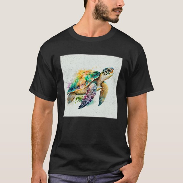 T-shirt Cute Sea Turtle Paint Splatter Illustration Colorf (Devant)