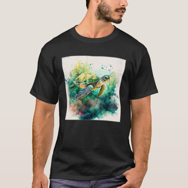 T-shirt Cute Sea Turtle Paint Splatter Illustration Colorf (Devant)