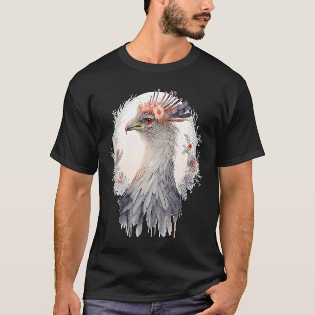 T-shirt Cute Secretary Bird Flower Crown Floral Exotic Bir (Devant)
