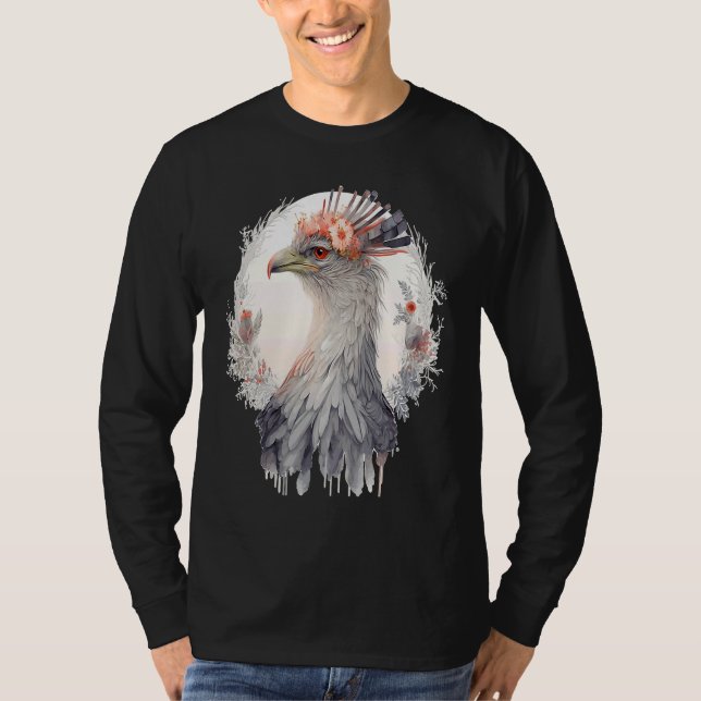T-shirt Cute Secretary Bird Flower Crown Floral Exotic Bir (Devant)