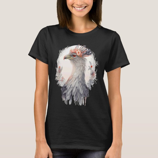 T-shirt Cute Secretary Bird Flower Crown Floral Exotic Bir (Devant)