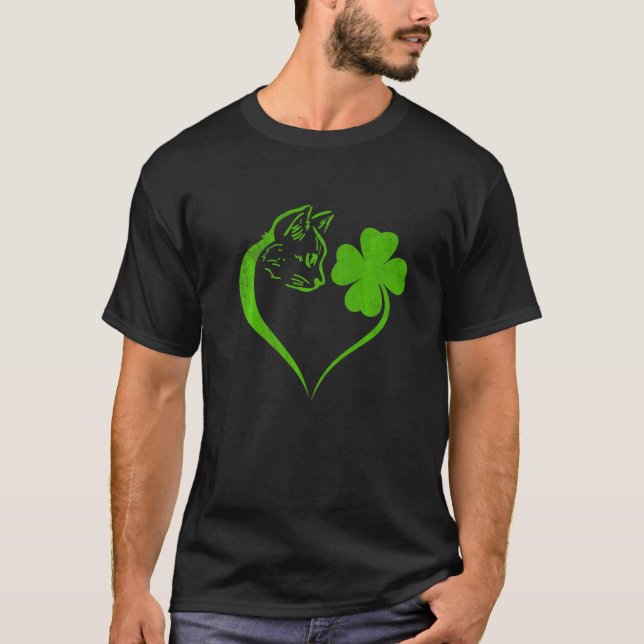 T-shirt Cute Shamrock Chat Lover irlandais Jour de la Sain (Devant)