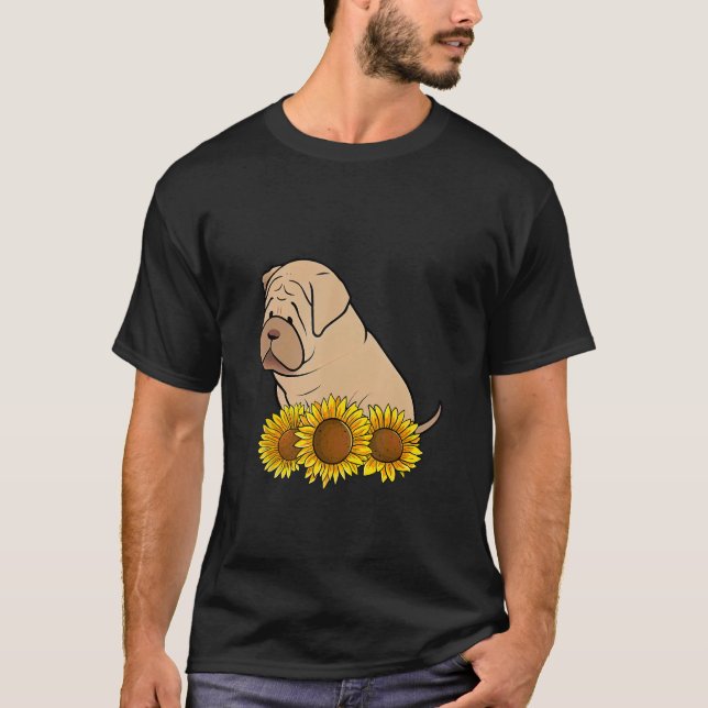 T-shirt Cute Shar Pei Dog Sunflower Graphic for Women Flor (Devant)
