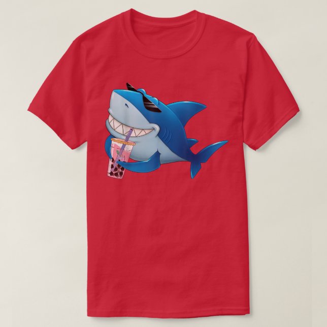 T-shirt Cute Shark Bubble Boba Tea Boy Hommes (Design devant)