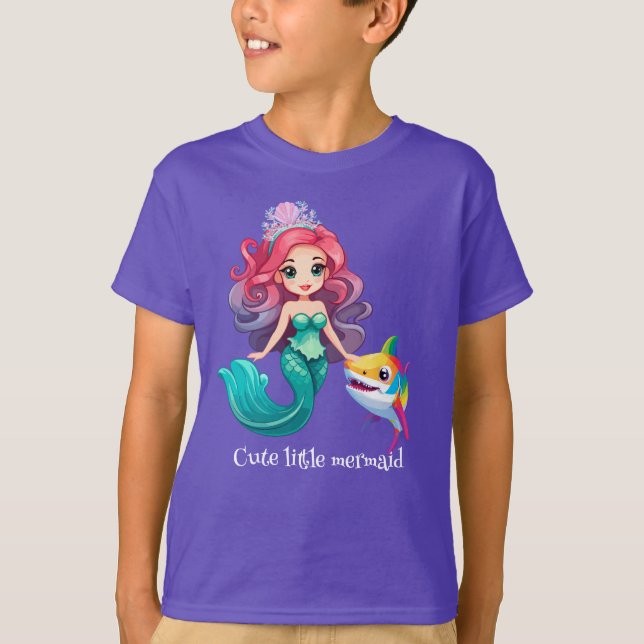T-shirt Cute Shark sirène princesse arc-en-ciel enfants co (Devant)