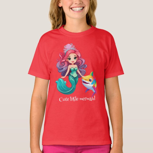 T-shirt Cute Shark sirène princesse arc-en-ciel enfants co (Devant)