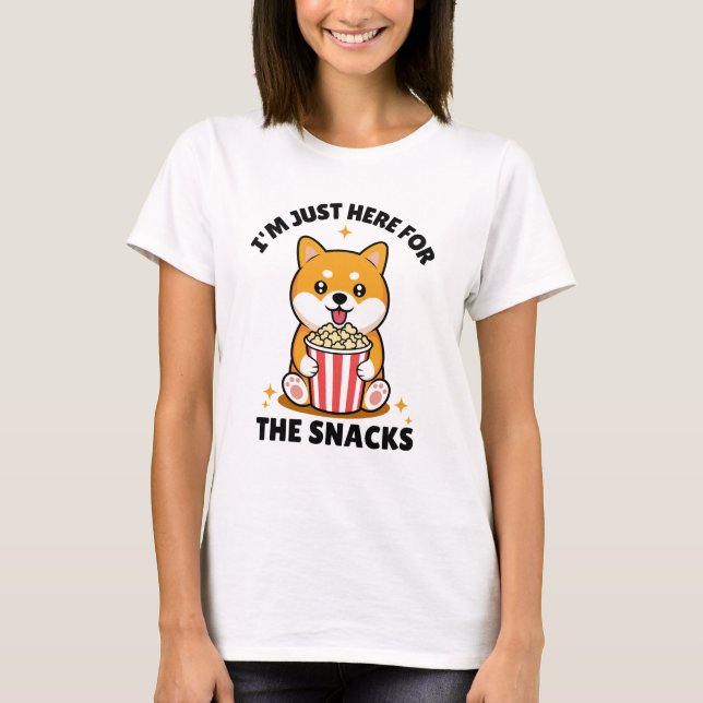 T-shirt Cute Shiba Inu Just Here for the Snacks Design (Devant)
