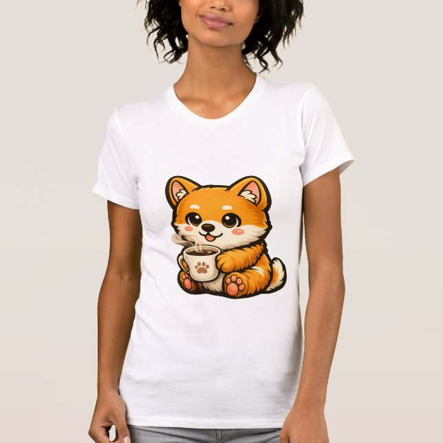 T-shirt Cute Shiba Inu with Coffee – Cozy Dog Illustration (Devant)
