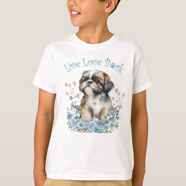 T-shirt Cute Shih Tzu Chien Floral (Devant)