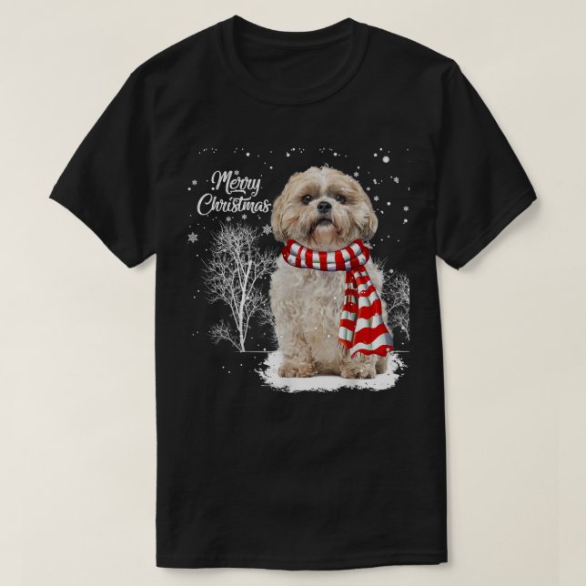 T-shirt Cute Shih Tzu Noël Chiot Amoureux des chiens Famil (Design devant)