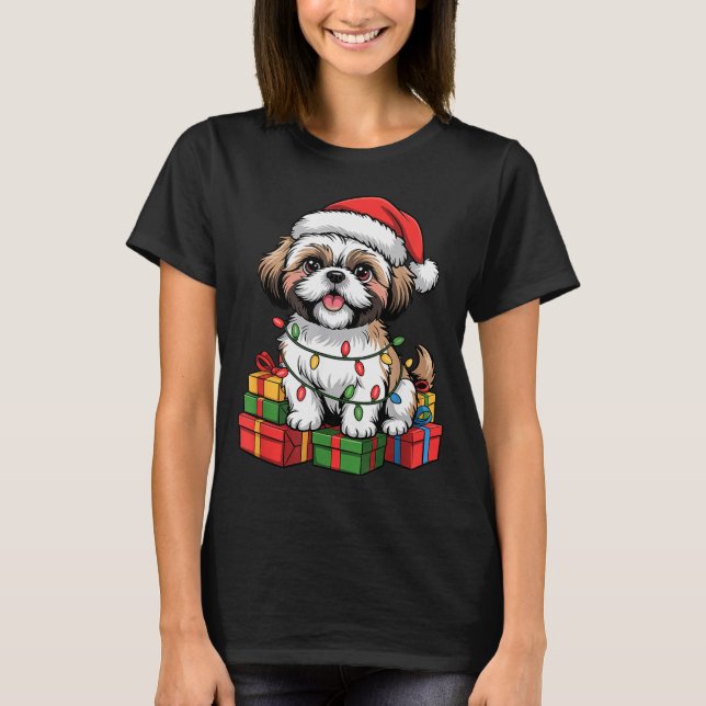 T-shirt Cute Shih Tzu Santa Hat Christmas Xmas Dog Lovers  (Devant)