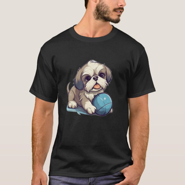 T-shirt Cute Shih Tzu With Blue Ball for Dog (Devant)