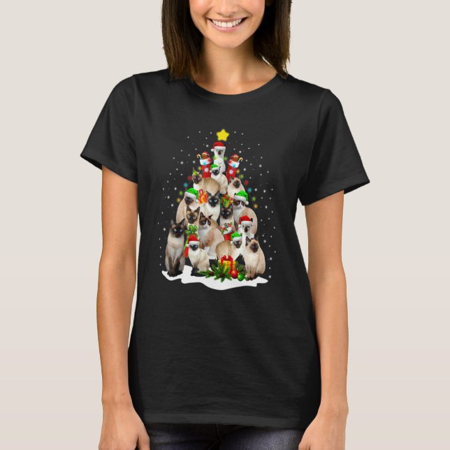 T-shirt Cute Siamese Cats Tree Merry Christmas Cat trendin (Devant)