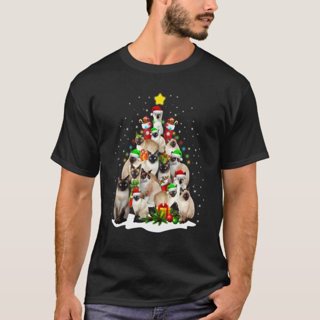 T-shirt Cute Siamese Cats Tree Merry Christmas Cat trendin (Devant)