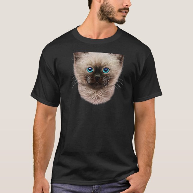 T-shirt Cute Siamese Kitten, Fluffy Chat Face (Devant)