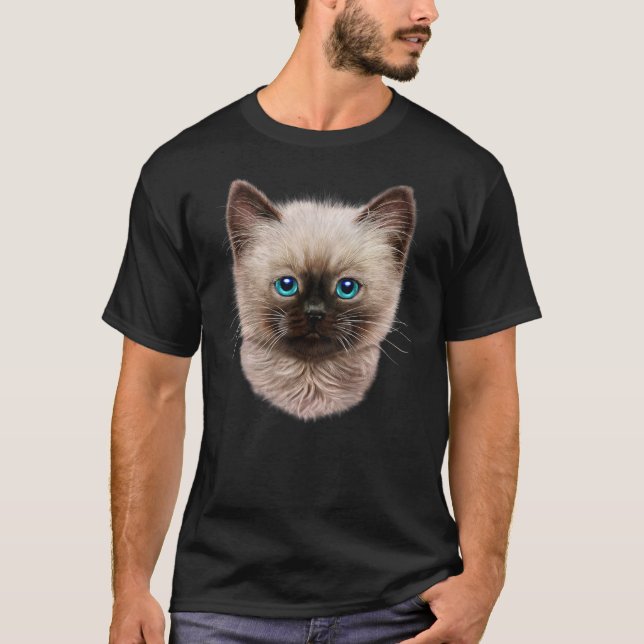 T-shirt Cute Siamese Kitten, Fluffy Chat Face (Devant)