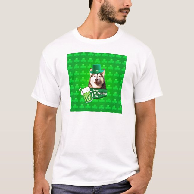T-shirt Cute Siberian Husky Chien Casquette St. Patrick's  (Devant)