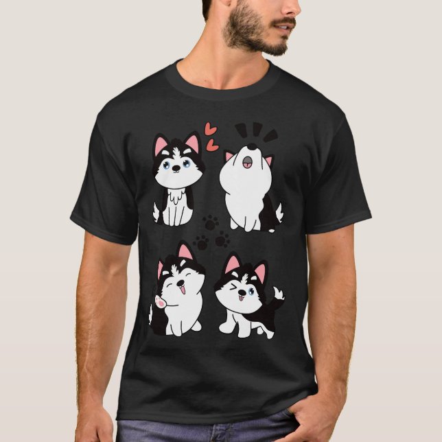 T-shirt Cute Sibérienne Husky Pomsky Noir (Devant)