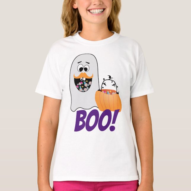 T-shirt Cute Silly Halloween Ghost Citrouille Boo Kids (Devant)