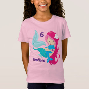 T-Shirt Cute Sirène Anniversaire Fête Enfants Personnalisé