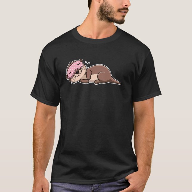 T-shirt Cute Sleeping Otter with Pink Eye Mask Cartoon Des (Devant)