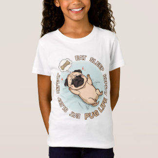 T-Shirt Cute Sleeping Pug Girls Shirt | Eat Sleep Repeat
