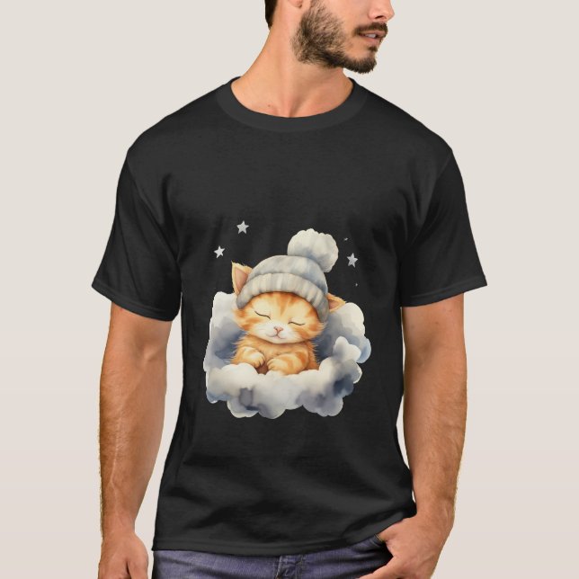 T-shirt Cute Sleepy Cat on Cloud Winter Beanie Art ✨🐾☁️ (Devant)