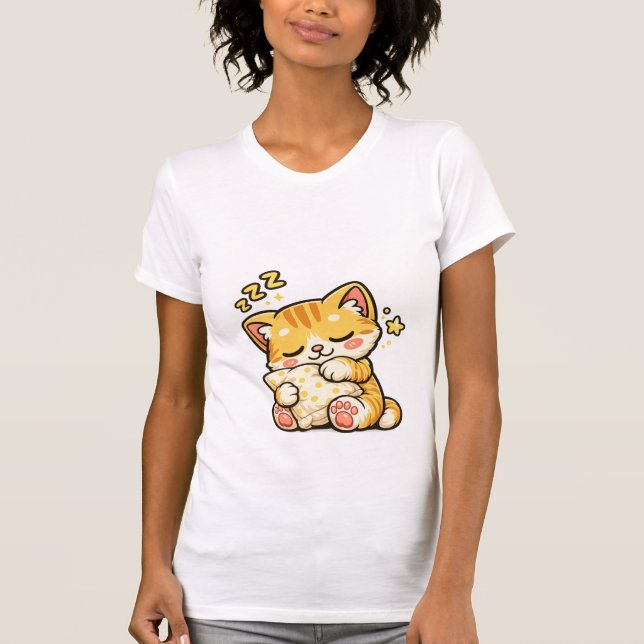T-shirt Cute Sleepy Cat Pillow (Devant)