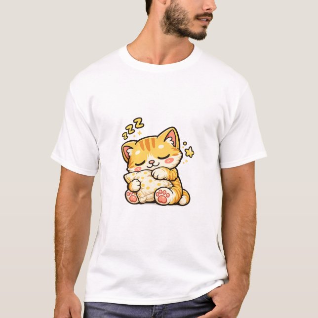 T-shirt Cute Sleepy Cat Pillow (Devant)