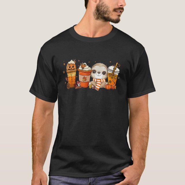 T-shirt Cute Sloth Citrouille Spice Coffee Latte Automne (Devant)