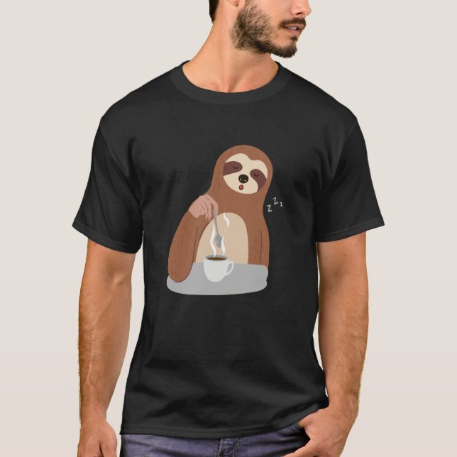 T-shirt Cute Sloth Falls Asleep Coffee Lazy Monday Morning (Devant)
