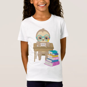 T-Shirt Cute Sloth School Desk Math Écrire des livres de 