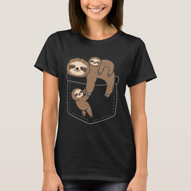 T-shirt Cute Sloths In Pocket Lazy Sloth  Animal Owner Gra (Devant)