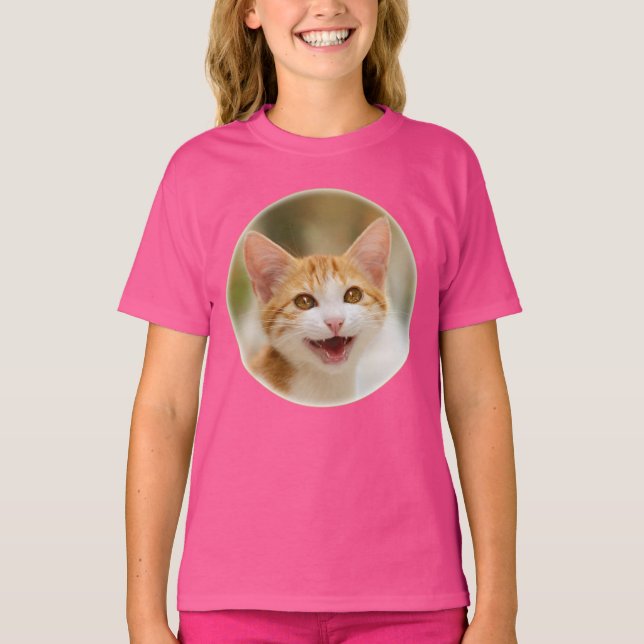 T-shirt Cute Smiling Kitten Face Funny Cat Meow (Devant)