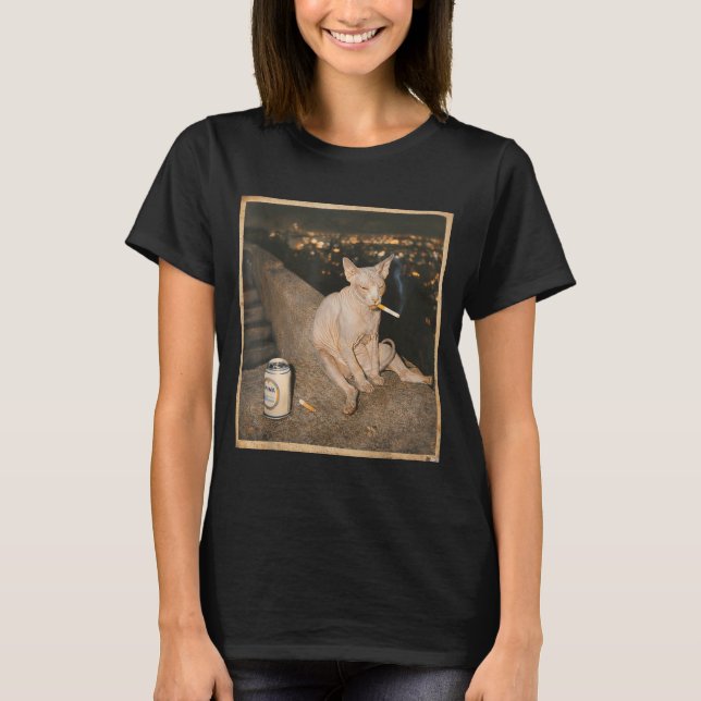 T-shirt Cute Smoking Sphynx Cat Meme Funny (Devant)
